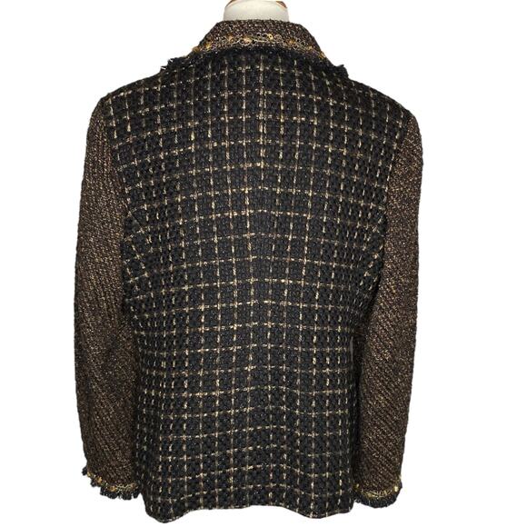 Chico's Tweed Blazer Black Brown Metallic Beaded Fringe Size 12 L Boho Academia - Picture 8 of 15
